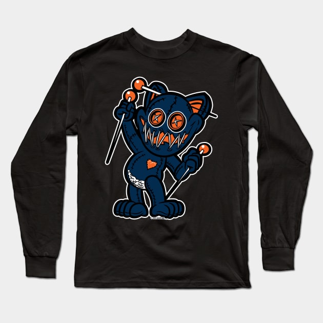 Happy VooDoo Kitty Cat Doll Navy Blue and Orange Long Sleeve T-Shirt by eShirtLabs